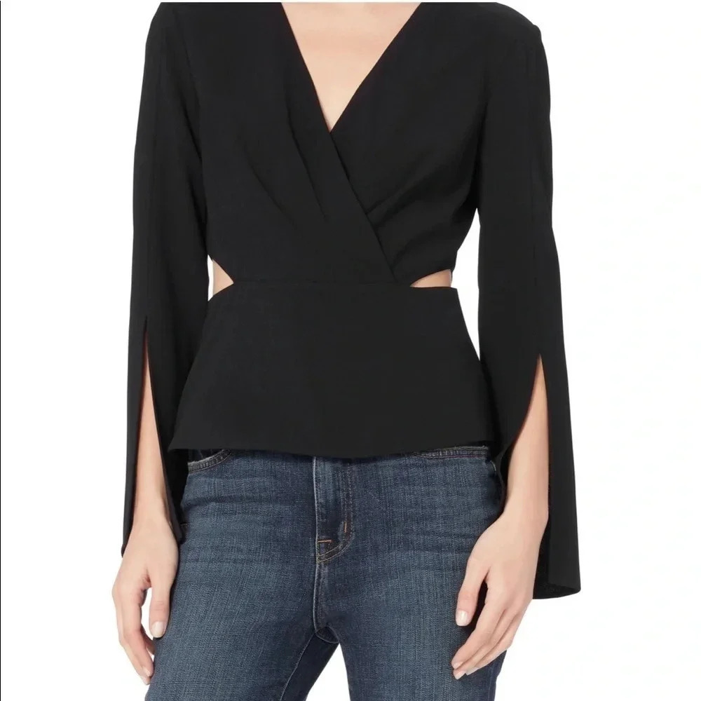 INTERMIX Black Madden long sleeve Cutout Top